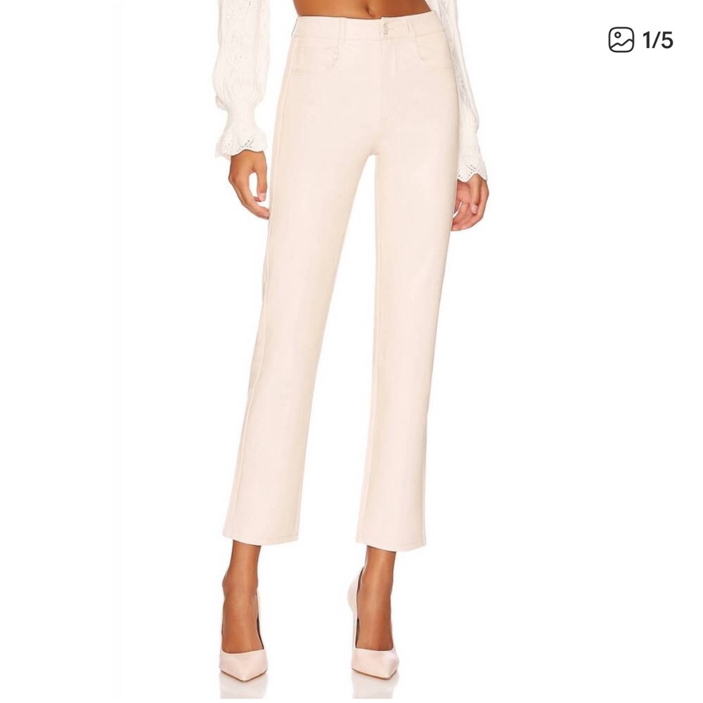 PAIGE Stella Ecru Faux Leather Straight Leg Pants Size 31